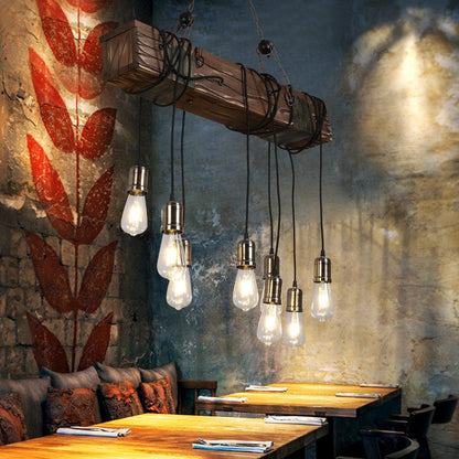 Elegant Wood Hanging Multi Chandelier with Adjustable Height & LED Lig