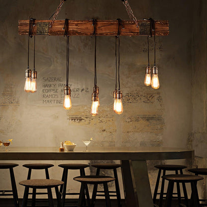Elegant Wood Hanging Multi Chandelier with Adjustable Height & LED Lig