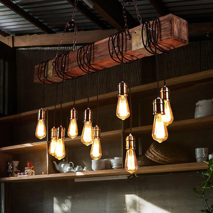 Elegant Wood Hanging Multi Chandelier with Adjustable Height & LED Lig