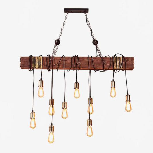 Elegant Wood Hanging Multi Chandelier with Adjustable Height & LED Lig