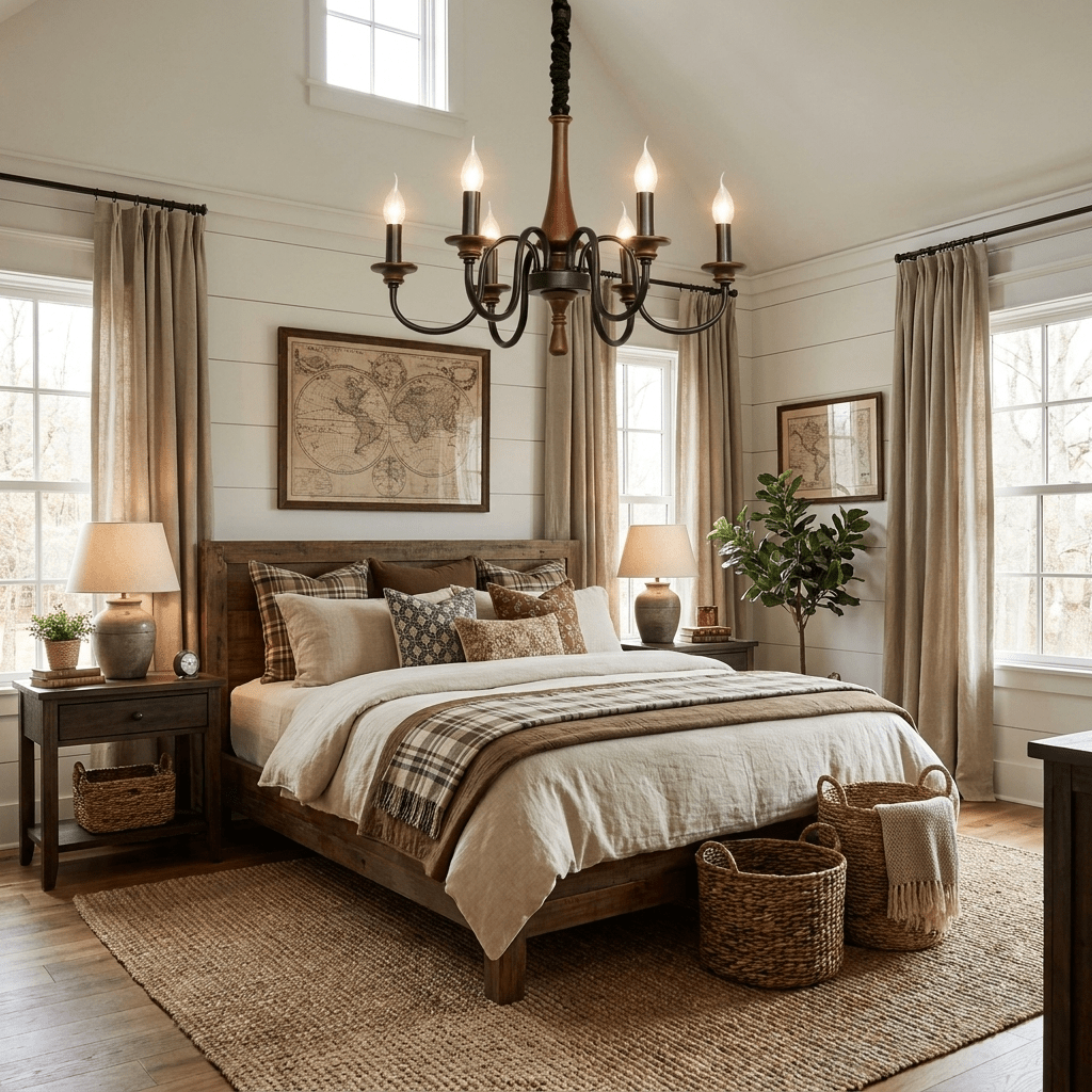Rustic Wood & Iron Candle Chandelier with Adjustable Height & Elegant
