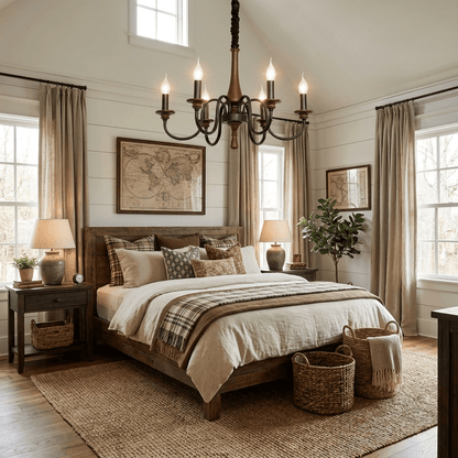 Rustic Wood & Iron Candle Chandelier with Adjustable Height & Elegant
