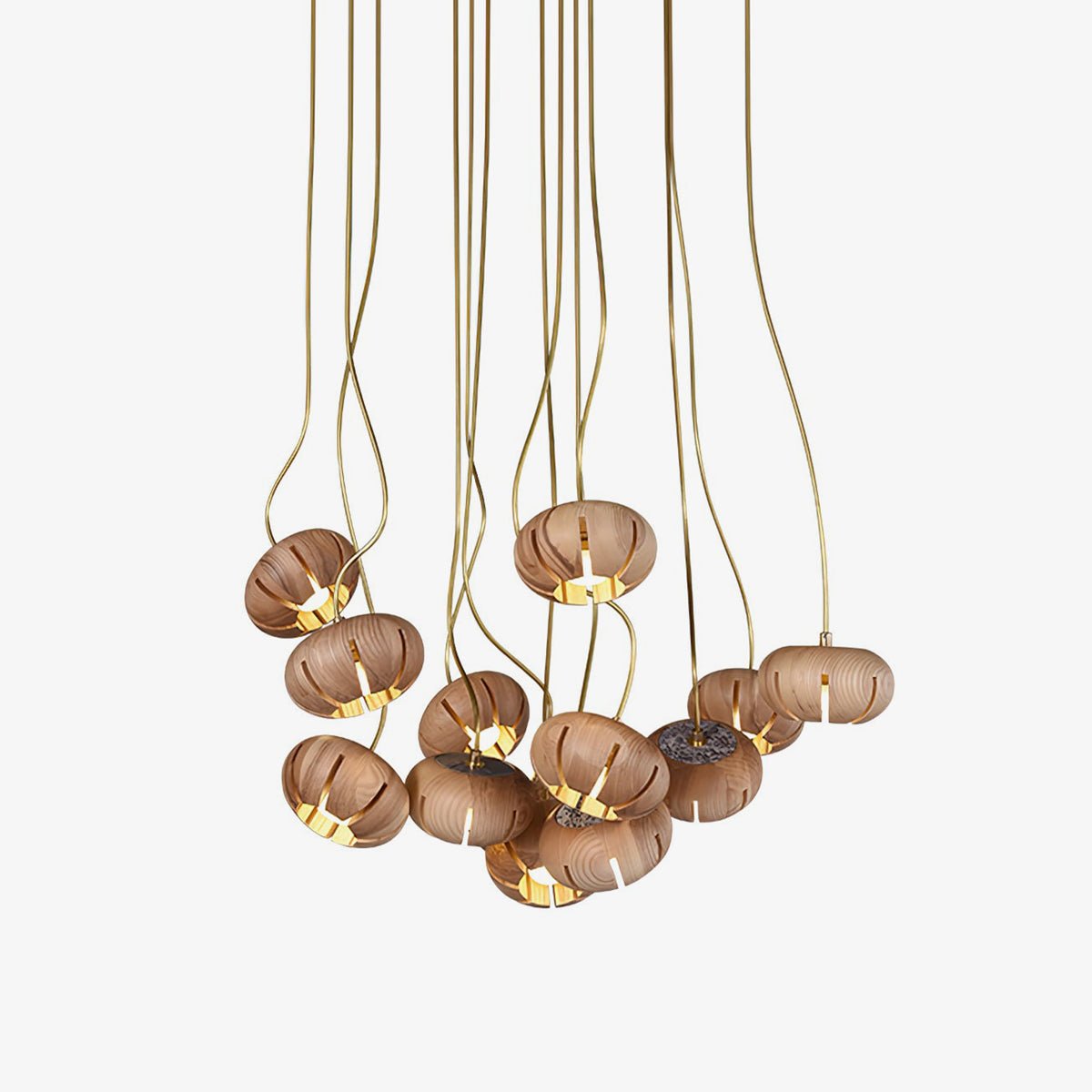 Rustic Wood Pumpkin Cluster Chandelier - Adjustable Height & Warm Glow