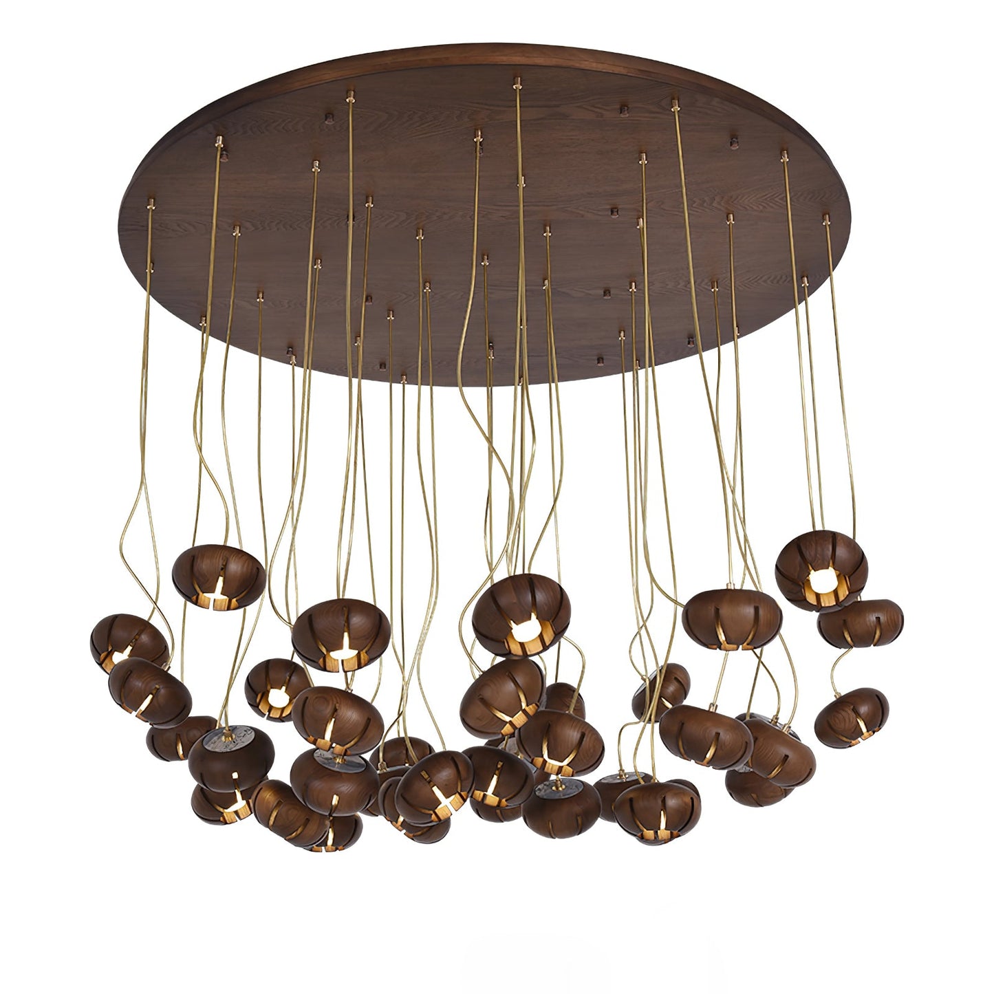Rustic Wood Pumpkin Cluster Chandelier - Adjustable Height & Warm Glow