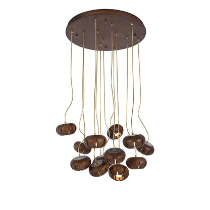 Rustic Wood Pumpkin Cluster Chandelier - Adjustable Height & Warm Glow
