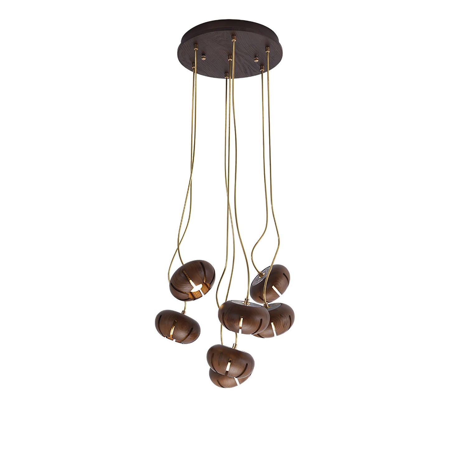 Rustic Wood Pumpkin Cluster Chandelier - Adjustable Height & Warm Glow