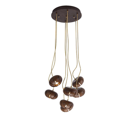 Rustic Wood Pumpkin Cluster Chandelier - Adjustable Height & Warm Glow