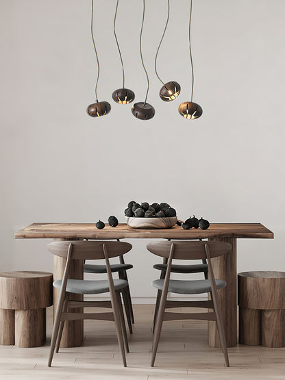Rustic Wood Pumpkin Cluster Chandelier - Adjustable Height & Warm Glow