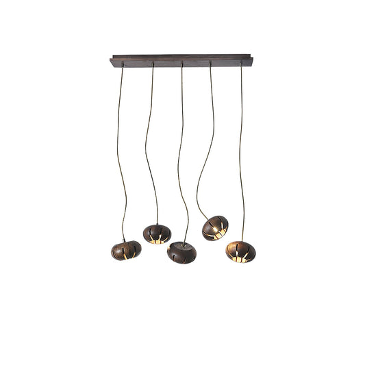 Rustic Wood Pumpkin Cluster Chandelier - Adjustable Height & Warm Glow