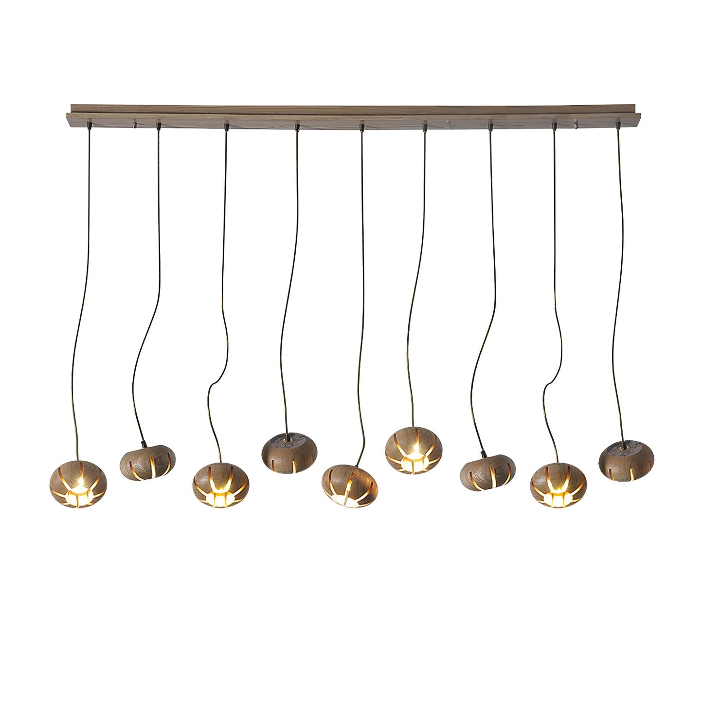Rustic Wood Pumpkin Cluster Chandelier - Adjustable Height & Warm Glow