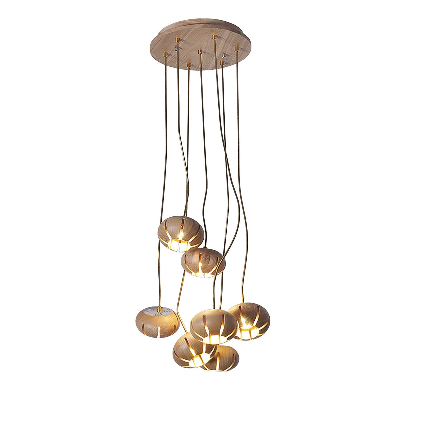 Rustic Wood Pumpkin Cluster Chandelier - Adjustable Height & Warm Glow