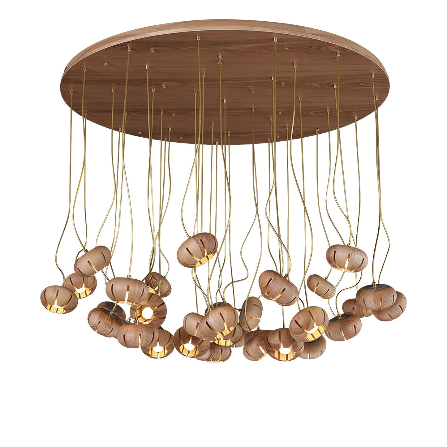 Rustic Wood Pumpkin Cluster Chandelier - Adjustable Height & Warm Glow
