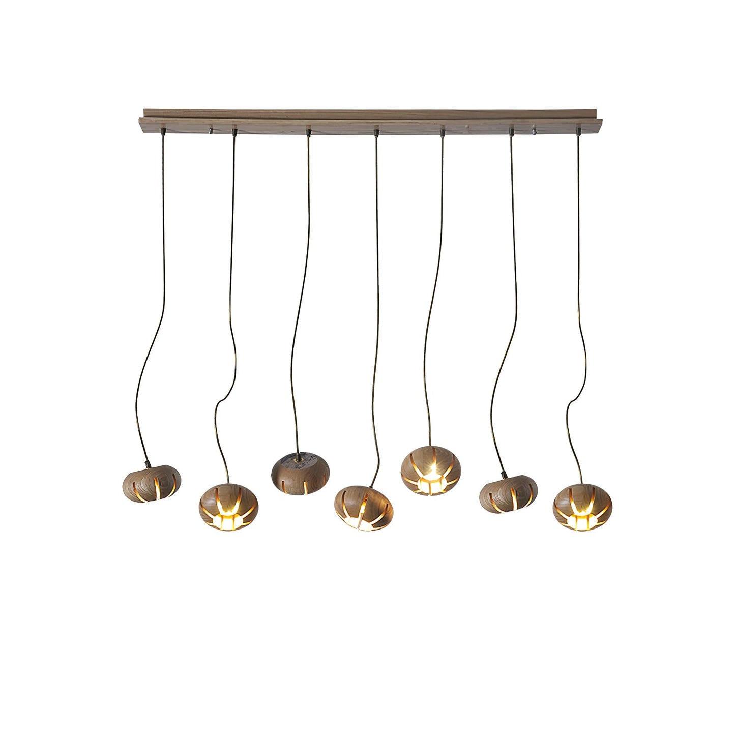 Rustic Wood Pumpkin Cluster Chandelier - Adjustable Height & Warm Glow