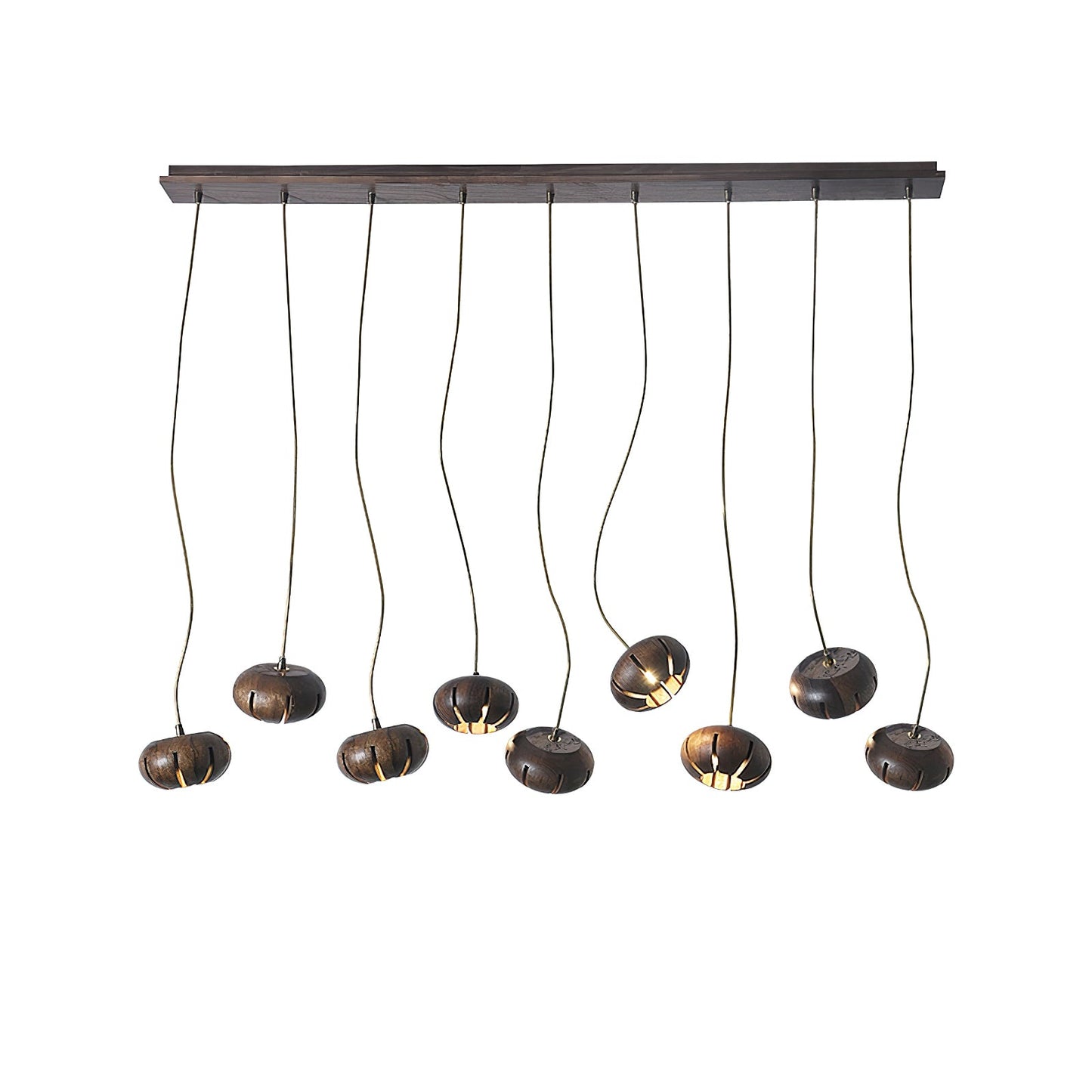 Rustic Wood Pumpkin Cluster Chandelier - Adjustable Height & Warm Glow