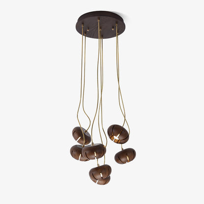 Rustic Wood Pumpkin Cluster Chandelier - Adjustable Height & Warm Glow
