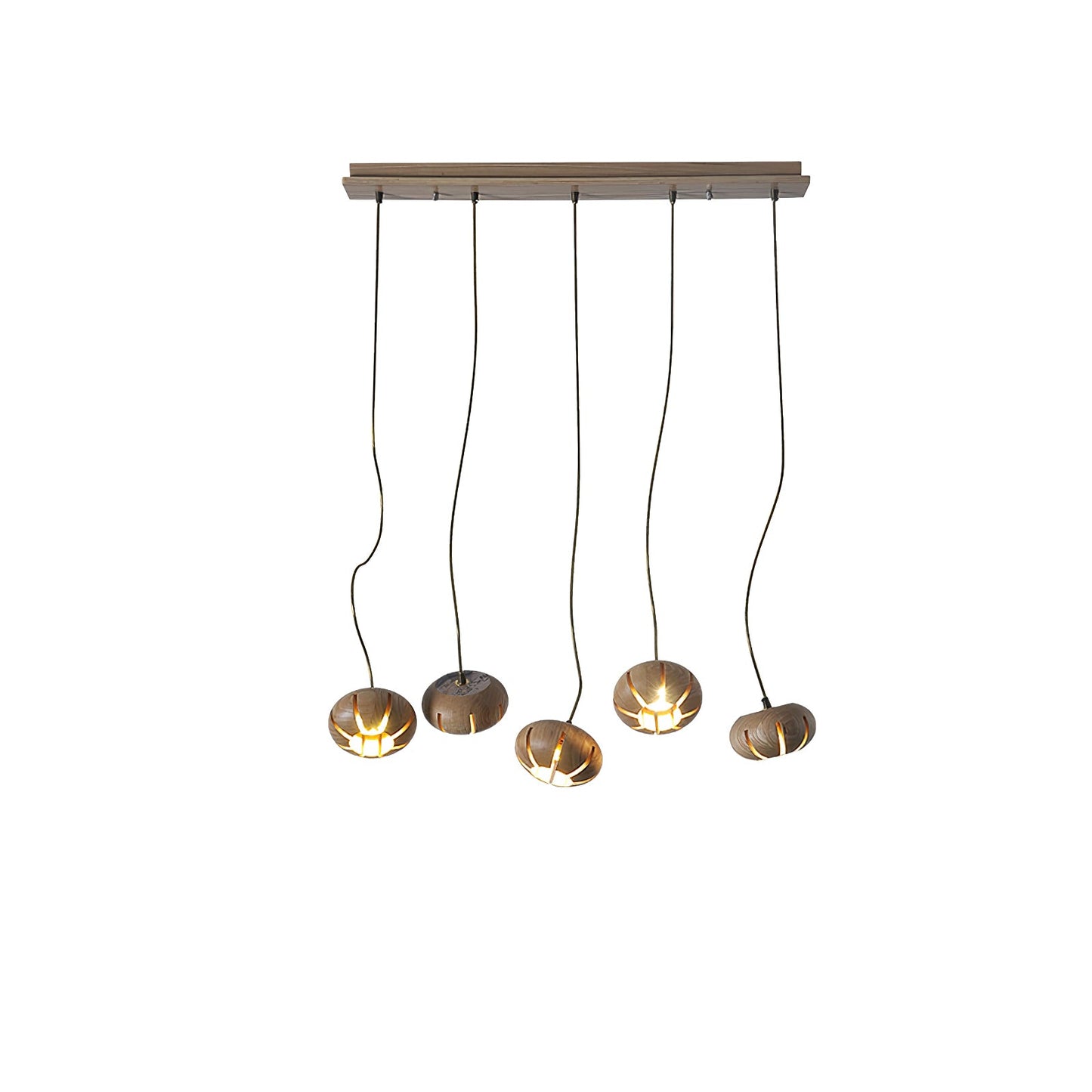 Rustic Wood Pumpkin Cluster Chandelier - Adjustable Height & Warm Glow