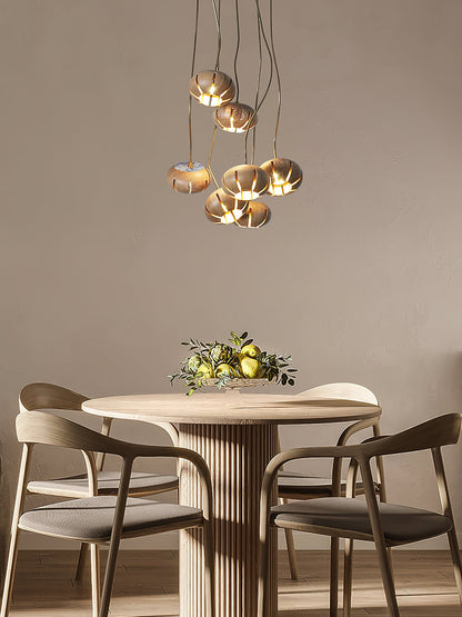 Rustic Wood Pumpkin Cluster Chandelier - Adjustable Height & Warm Glow