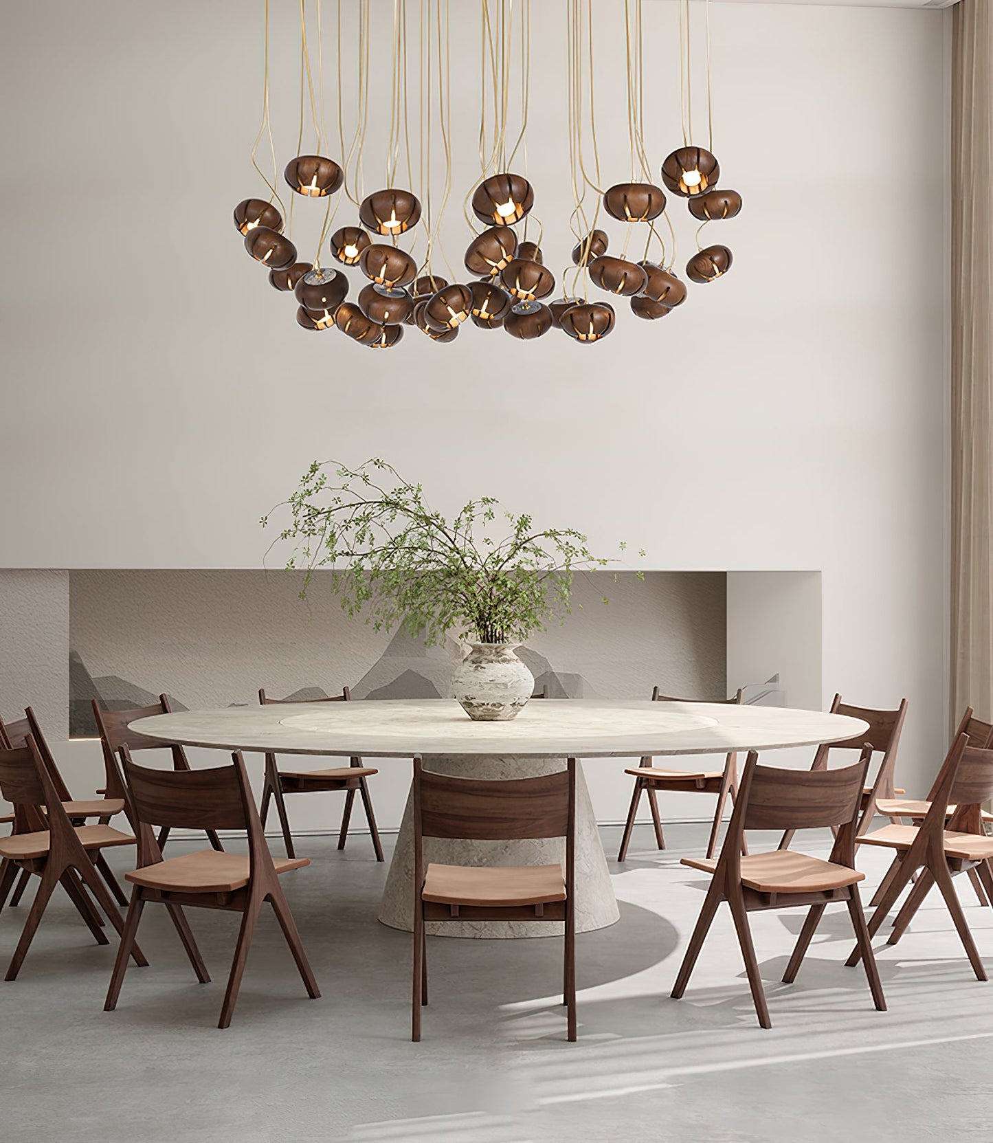 Rustic Wood Pumpkin Cluster Chandelier - Adjustable Height & Warm Glow