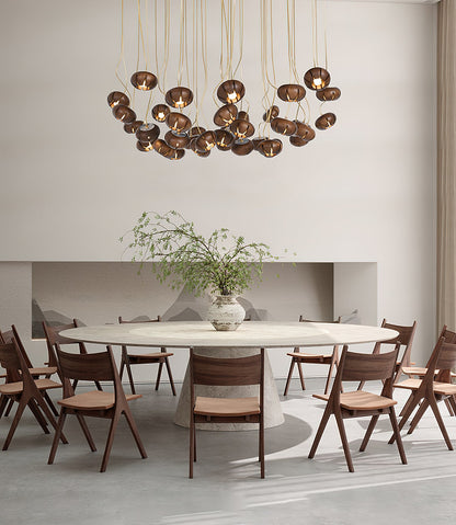 Rustic Wood Pumpkin Cluster Chandelier - Adjustable Height & Warm Glow