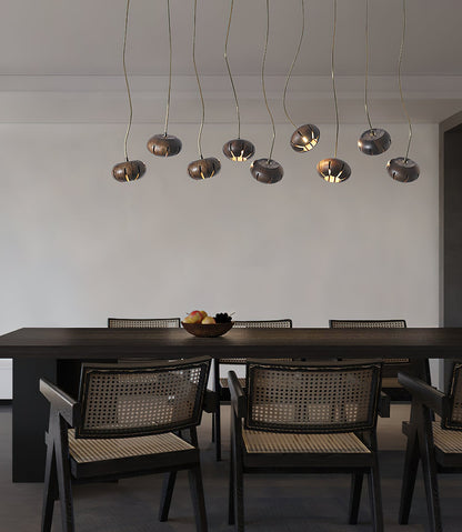 Rustic Wood Pumpkin Cluster Chandelier - Adjustable Height & Warm Glow