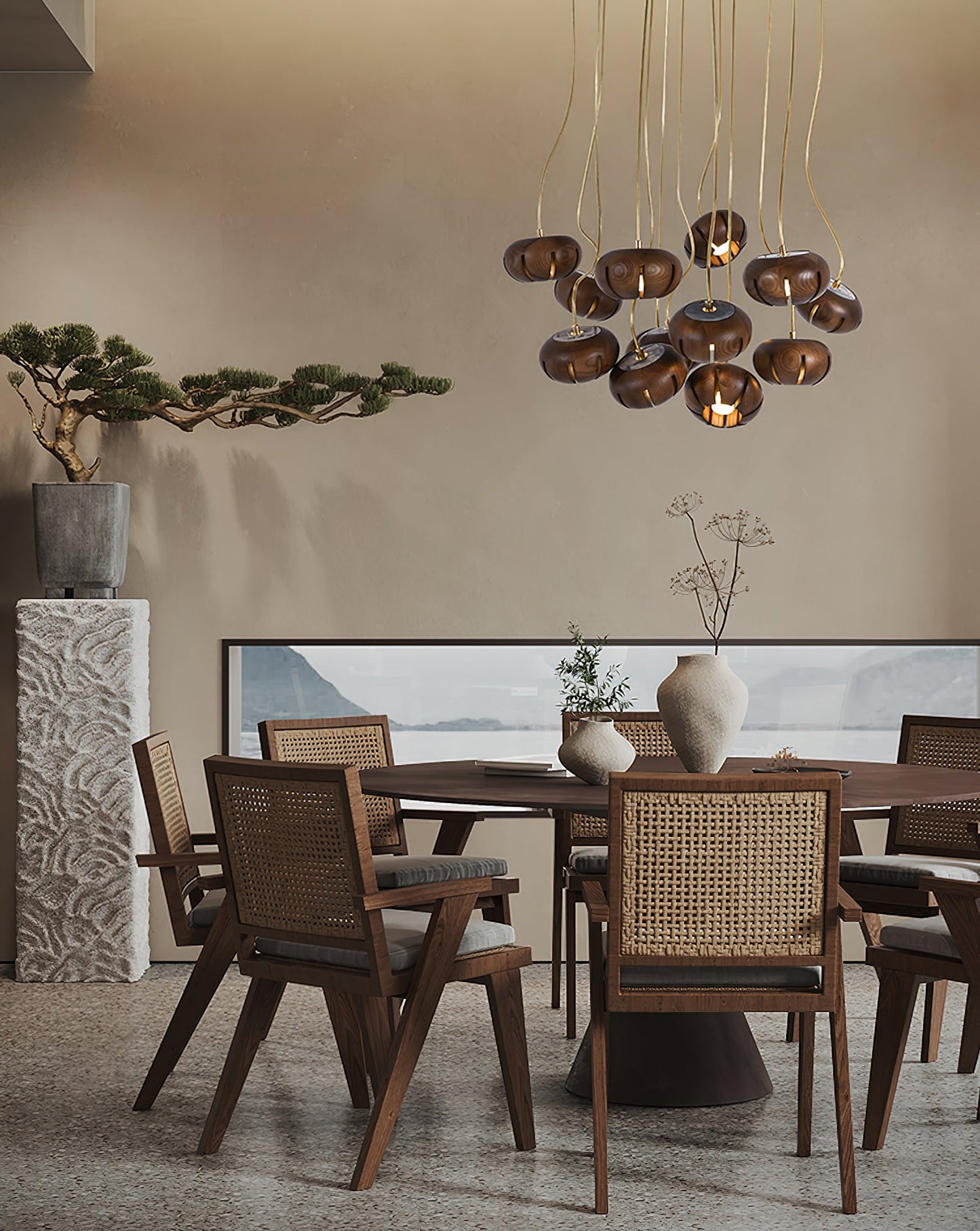 Rustic Wood Pumpkin Cluster Chandelier - Adjustable Height & Warm Glow