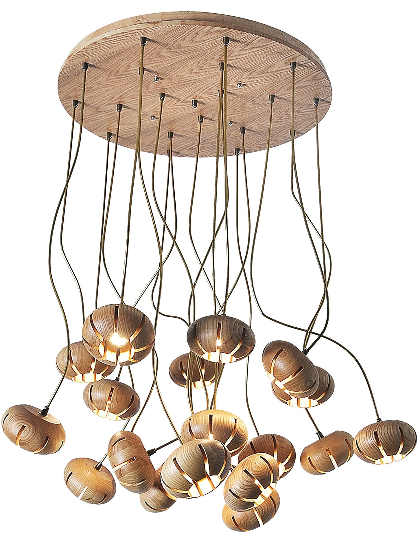 Rustic Wood Pumpkin Cluster Chandelier - Adjustable Height & Warm Glow