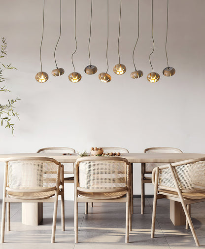 Rustic Wood Pumpkin Cluster Chandelier - Adjustable Height & Warm Glow