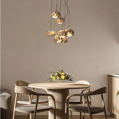 Rustic Wood Pumpkin Cluster Chandelier - Adjustable Height & Warm Glow