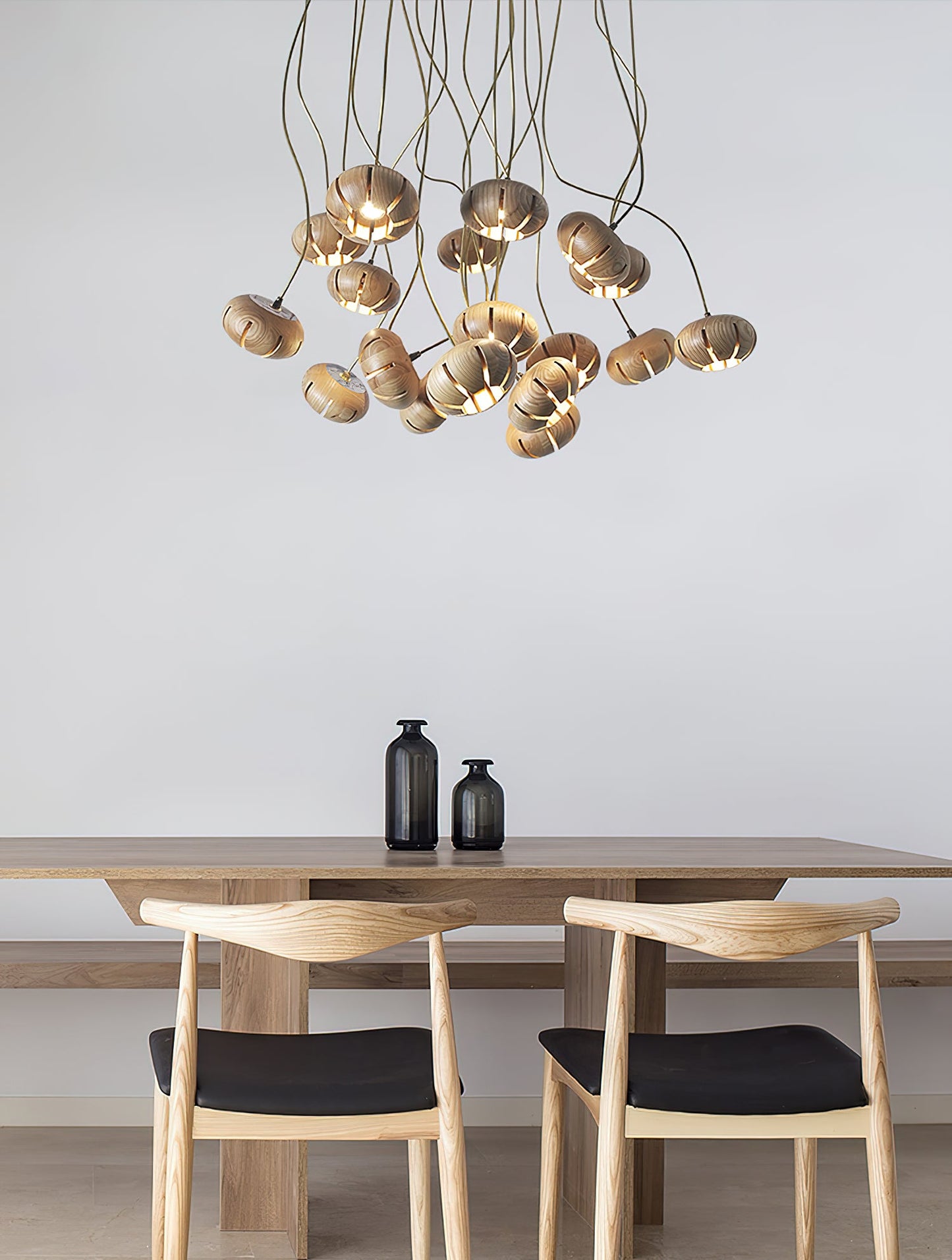 Rustic Wood Pumpkin Cluster Chandelier - Adjustable Height & Warm Glow
