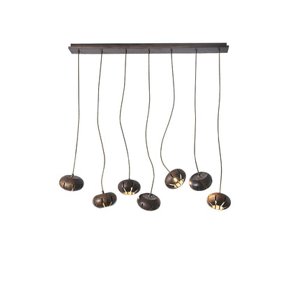 Rustic Wood Pumpkin Cluster Chandelier - Adjustable Height & Warm Glow