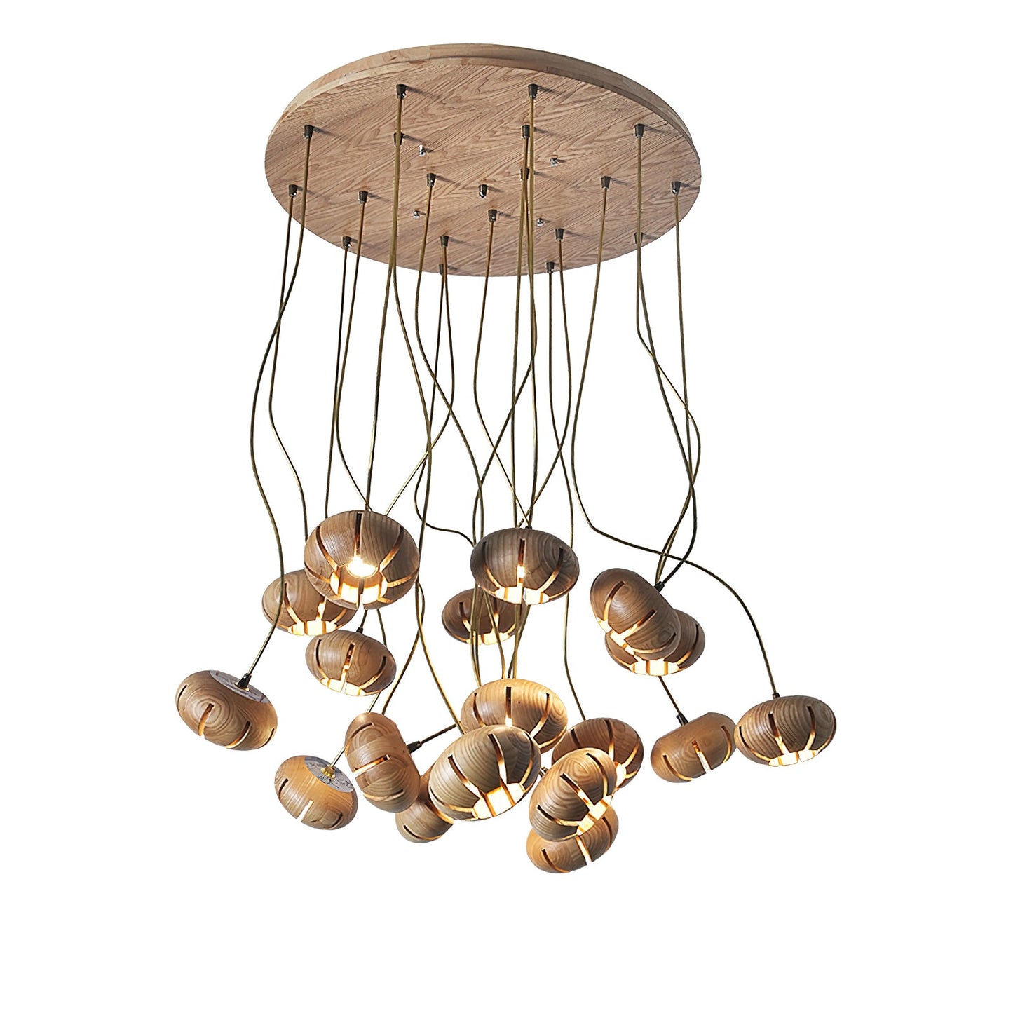 Rustic Wood Pumpkin Cluster Chandelier - Adjustable Height & Warm Glow