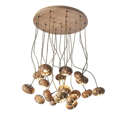 Rustic Wood Pumpkin Cluster Chandelier - Adjustable Height & Warm Glow