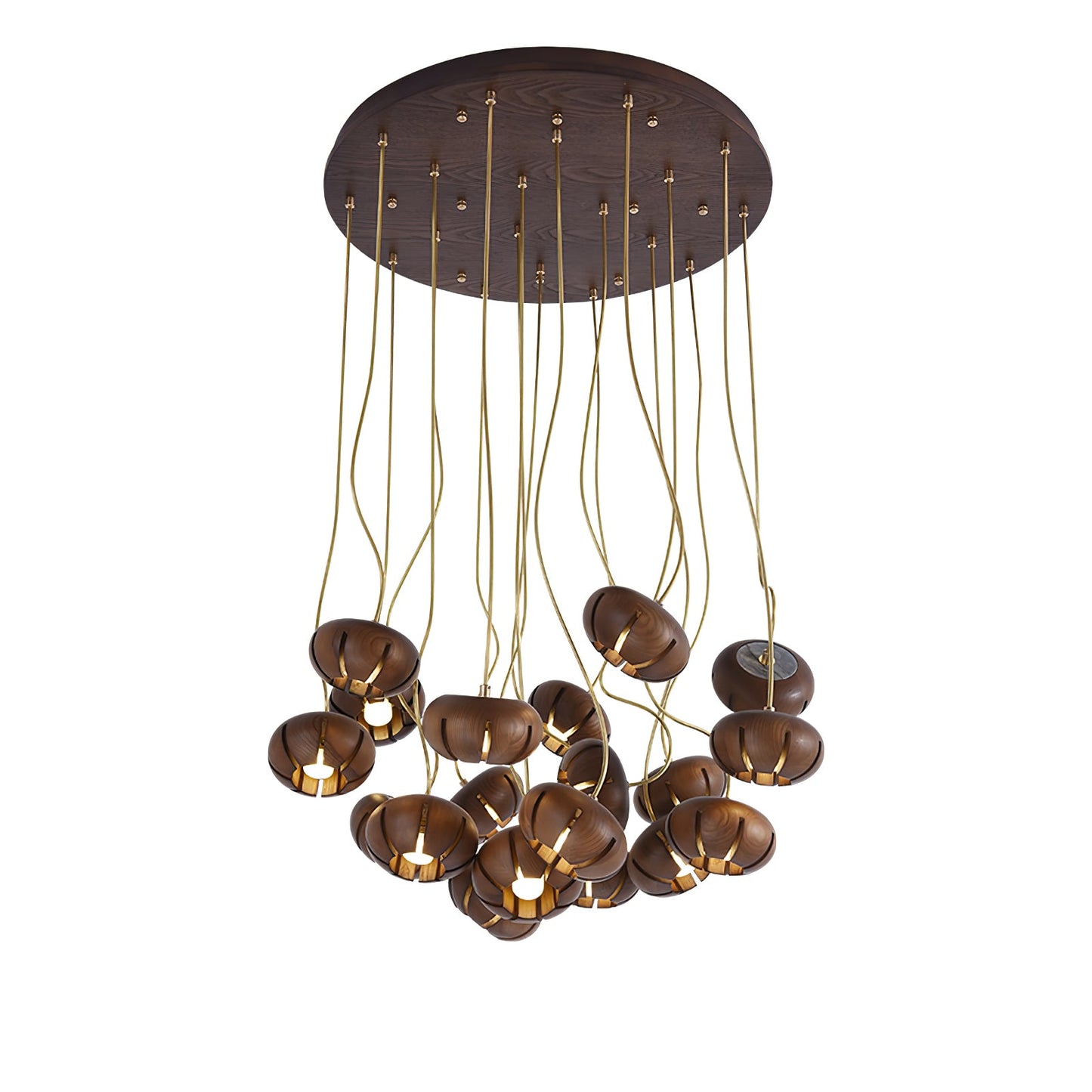 Rustic Wood Pumpkin Cluster Chandelier - Adjustable Height & Warm Glow