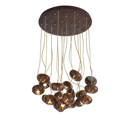 Rustic Wood Pumpkin Cluster Chandelier - Adjustable Height & Warm Glow
