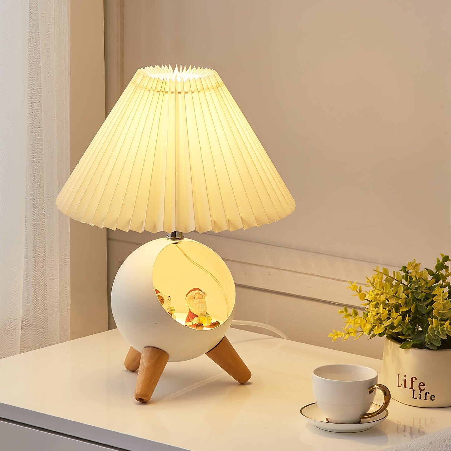 Elegant Wood Small Table Lamp with Adjustable Brightness and USB Port