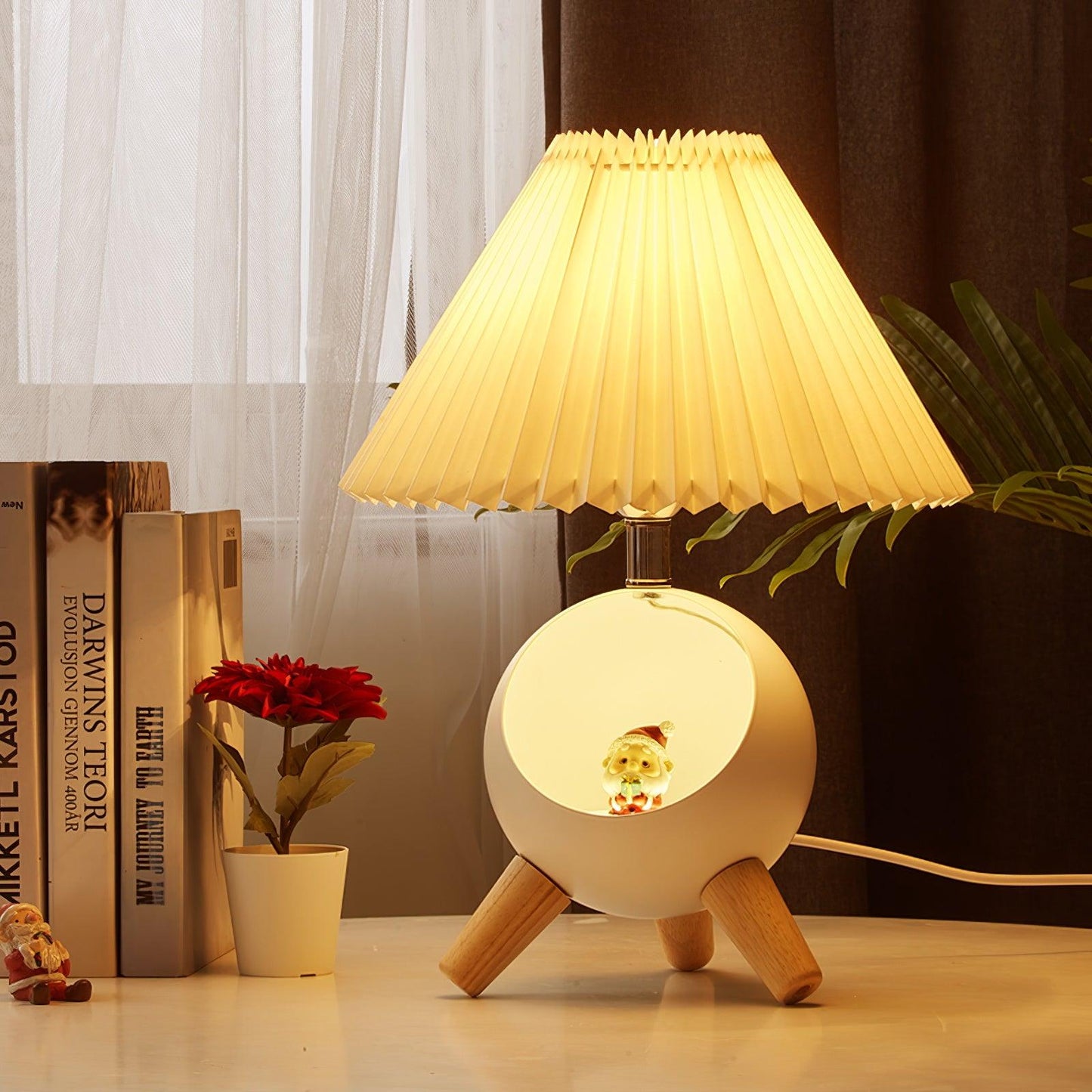 Elegant Wood Small Table Lamp with Adjustable Brightness and USB Port