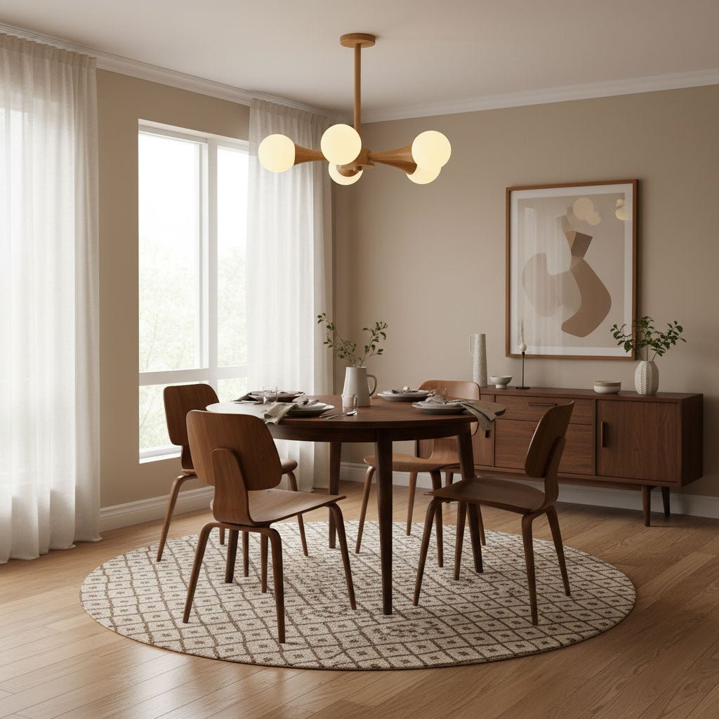 Elegant Wooden Nera Chandelier - Adjustable Height, Energy Efficient