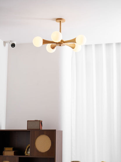 Elegant Wooden Nera Chandelier - Adjustable Height, Energy Efficient