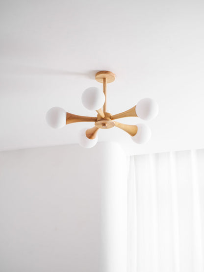 Elegant Wooden Nera Chandelier - Adjustable Height, Energy Efficient