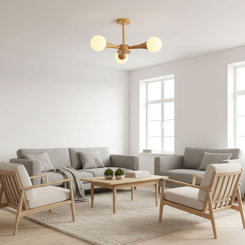 Elegant Wooden Nera Chandelier - Adjustable Height, Energy Efficient