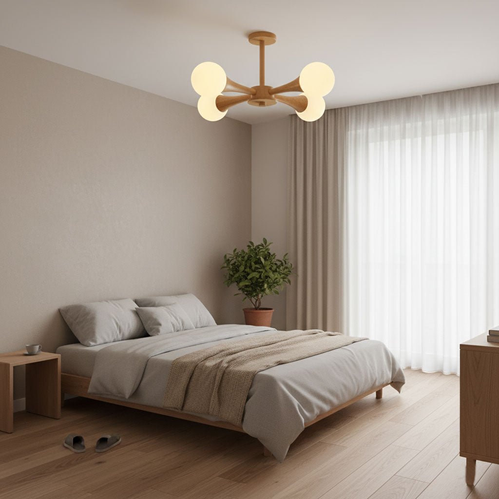 Elegant Wooden Nera Chandelier - Adjustable Height, Energy Efficient
