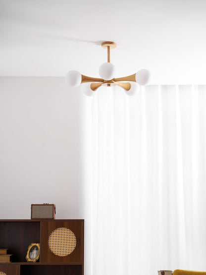 Elegant Wooden Nera Chandelier - Adjustable Height, Energy Efficient