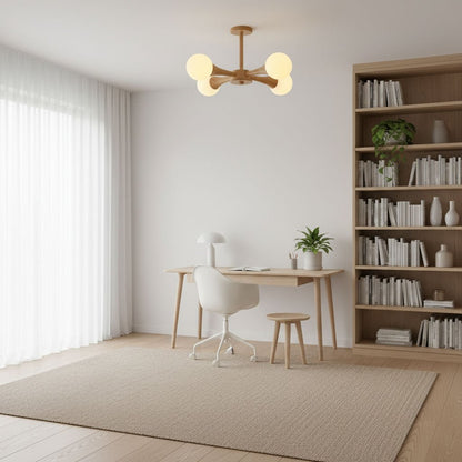 Elegant Wooden Nera Chandelier - Adjustable Height, Energy Efficient