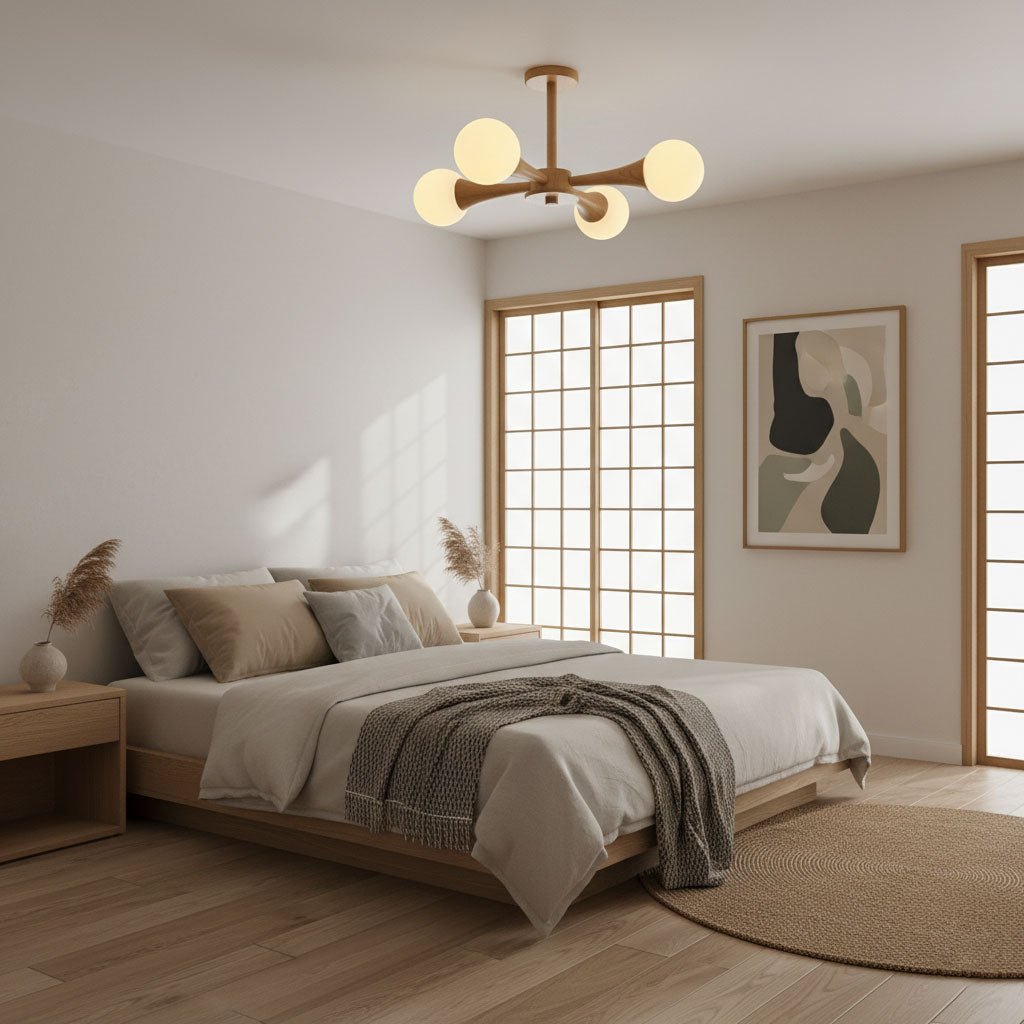 Elegant Wooden Nera Chandelier - Adjustable Height, Energy Efficient