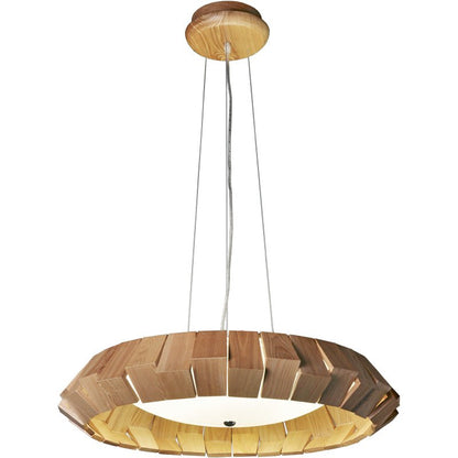 Rustic Wooden Patchwork Ring Chandelier - Adjustable Height, Warm Glow