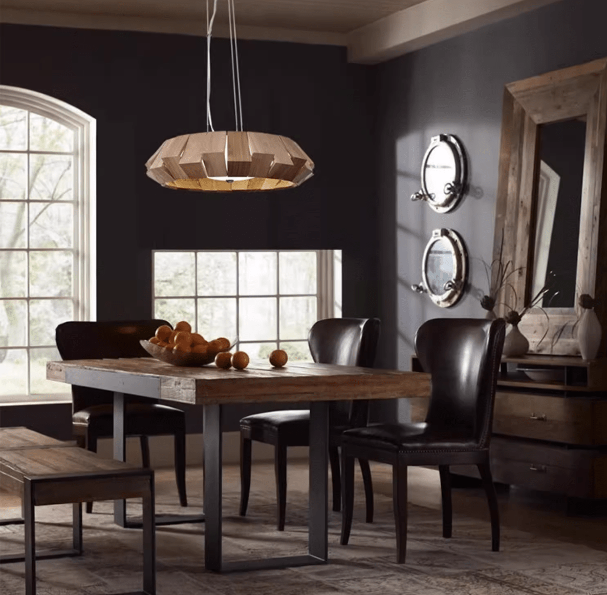Rustic Wooden Patchwork Ring Chandelier - Adjustable Height, Warm Glow