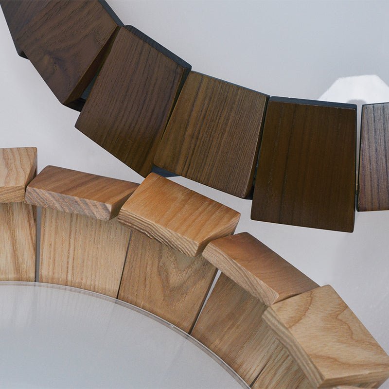 Rustic Wooden Patchwork Ring Chandelier - Adjustable Height, Warm Glow