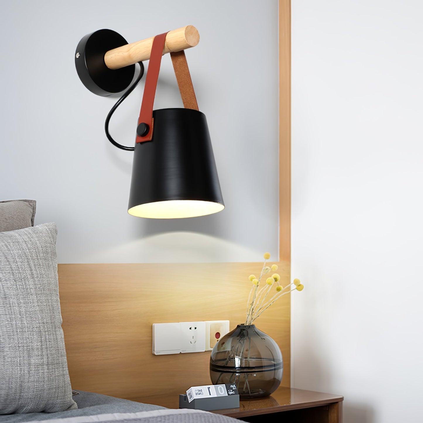 Wooden Conical Wall Light - Eco-Friendly Design, Adjustable Brightness