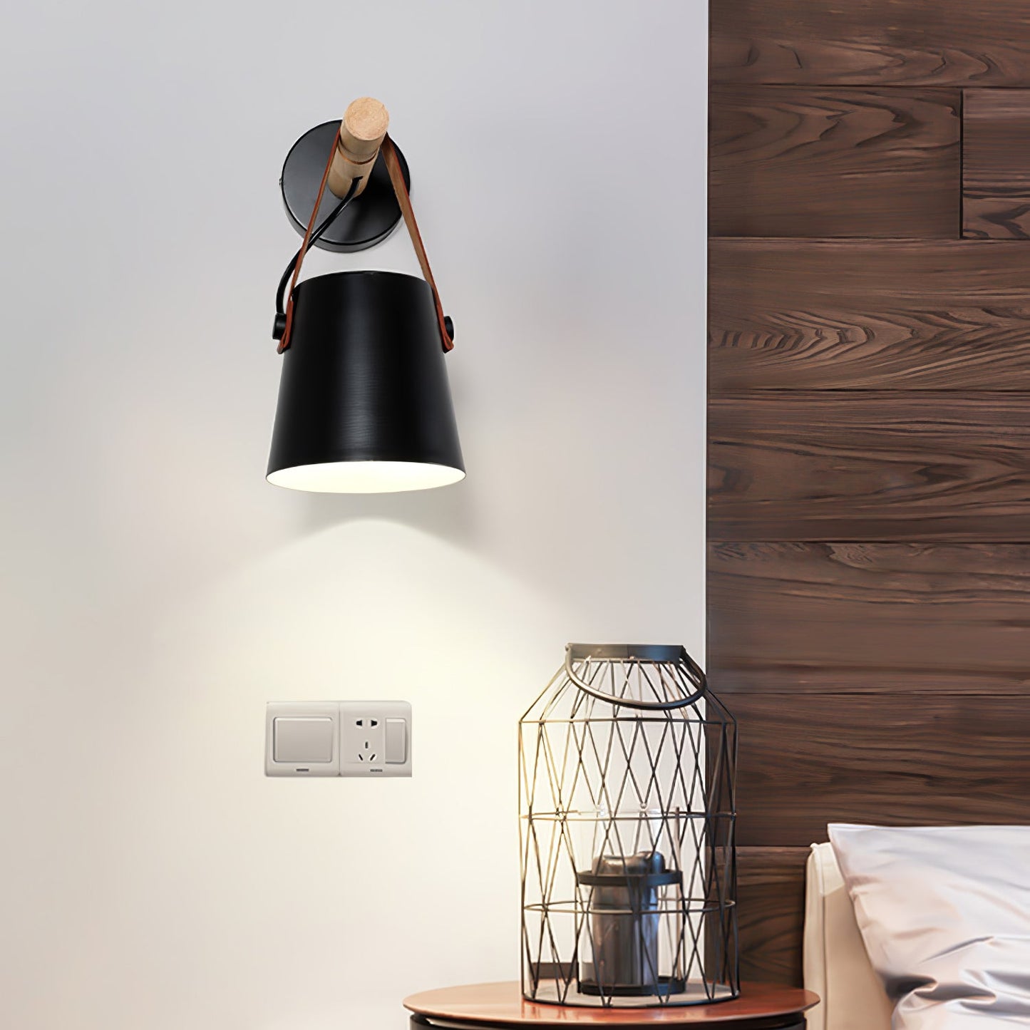 Wooden Conical Wall Light - Eco-Friendly Design, Adjustable Brightness