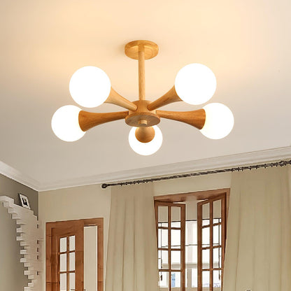 Elegant Wooden Nera Chandelier - Adjustable Height, Energy Efficient